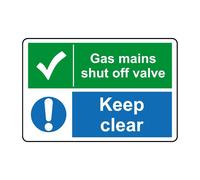 Gas mains shut off valve keep clear safety sign - 1mm Plastic sign - 200mm x 150mm