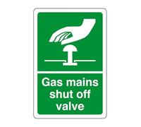 Gas mains shut off valve - safety sign - High tack self-adhesive sticker (200mm x 150mm) Viewing Distance within 5m.