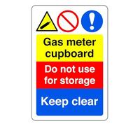 Gas Meter Cupboard Do Not Use For Storage keep Clear - safety sign - High tack self-adhesive sticker (200mm x 150mm) Viewing Distance within 5m.