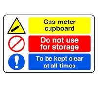 Gas Meter Cupboard Do Not Use For Storage To Be Kept Clear At All Times - safety sign- 3mm Aluminum Dibond for indoor/outdoor usage (300mm x 200mm) 7m Viewing Distance.