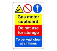 Gas Meter Cupboard Do not Use For Storage To Be Kept Clear At All Times - safety sign - High tack self-adhesive sticker (150mm x 100mm) Viewing Distance within 3m.