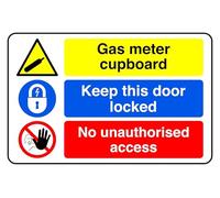Gas Meter Cupboard keep This Door Locked No Unauthorised Access - safety sign - High tack self-adhesive sticker (300mm x 200mm) Viewing Distance within 7m.