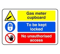 Gas Meter Cupboard To Be Kept Locked No Unauthorised Access - safety sign- 3mm Aluminum Dibond for indoor/outdoor usage (300mm x 200mm) 7m Viewing Distance.
