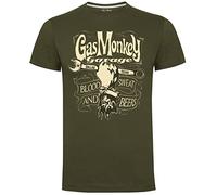 Gas Monkey Garage Mechanics Spanner Mens Gents Military Green T-Shirt (Medium)