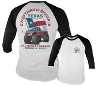 Gas Monkey Garage Officially Licensed Everything is Bigger in Texas Baseball Long Sleeve T-Shirt (White-Black), Medium