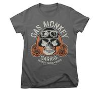 Gas Monkey Garage Officially Licensed Skull Women T-Shirt (Dark Grey), Medium