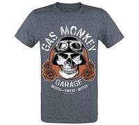 Gas Monkey Garage Skull Men T-Shirt Mottled Dark Grey M, 65% Polyester, 35% Cotton, Regular