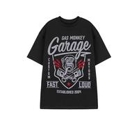 Gas Monkey Mens T-Shirt | Adults Fast & Loud Short Sleeve Graphic Tee in Black | Distressed American Garage Mechanic Custom Motors Casual Fit Apparel Top | GMG Car Merchandise Gift