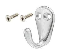 Gas N Pow3r x1 Polished Aluminium Single Coat Hook for Clothes, Hats, Robes, Bath Towels, Kitchen Bathroom Accessory Supplied with Screws 30 x 36 mm