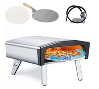 Gas Outdoor Pizza Oven, 12-inch Propane Pizza Ovens with Auto Rotatable Stone, Large Portable Pizza Maker for Outside BackYard Camp, Waterproof Bag, Peel, IR Thermometer