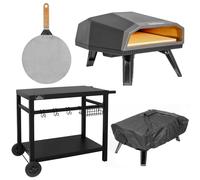 Gas Pizza Oven with Water Resistant Cover, 12" Pizza Peel and BBQ Trolley