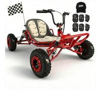 Gas-Powered 90cc Go Kart for Adults & Kids - 32MPH 2-Stroke Engine, 6'' Off-Road Tires, Adjustable Suspension & Disc Brakes, 400 lbs Capacity,30+ Miles Range (Oil Mix Included) （Red）