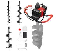 Gas Powered Post Hole Digger, 4 Stroke Earth Auger with Drill Bits for Planting Trees and Installing Fence Posts, Portable Petrol Piledriver