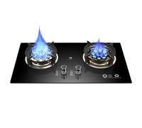 Gas Range 2 Burner Gas Range, Tempered Glass Ignition Camping Dual Burner LPG/NG, 9 Chambers Timed High Flame, Left 8.0kW, Right 5.2kW (Size : LPG)