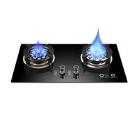 Gas Range 2 Burner Gas Range, Tempered Glass Ignition Camping Dual Burner LPG/NG, 9 Chambers Timed High Flame, Left 5.2kW, Right 8.0kW (Size : NG)