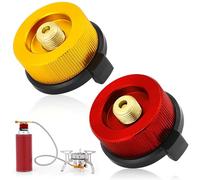 Gas Refill Adapter for Butane Canister, Reusable Stove Connector to Screw Gas Cartridge, Nozzle Bottle Convert Adapter for Camping and Hiking (2Pcs, Yellow & Red)