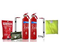 Gas Safe Engineers FIRE Safety Pack - Full. 2 X 1 KG ABC Dry Powder Portable Fire Extinguisher (BSi KITEMARKED) + 1ST AID KIT + HI VIZ Reflective Vest + 1 M X 1 M Fire Blanket
