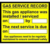 Gas service record this gas appliance was installed by, next service due safety sign 90mm x 75mm - Self adhesive sticker (32)