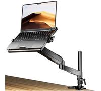 Gas Spring Laptop Mount with Adjustable Tray - Klearlook 2in1 Full Motion Monitor Laptop Stand Mount,Fully Adjustable Extension Arm Mount with 75x75/100x100mm VESA Plate,Clamp-on and Grommet Mounting