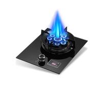 Gas Stove 1 Burner,5.2KW 9-cavity Countertop Stove,Independent Timer Both Sides,Tempered Glass Cast Iron Pot Rack,NG/LPG Gas Source Kit(LPG)