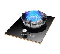 Gas Stove 1 Burner, 5.2KW 9 Cavity High Fire Timer, Tempered Glass Cast Iron Pot Holder, With Flameout Protection, For Home Kitchen(NG)