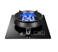 Gas Stove 1 Burner, 5.2KW 9 Cavity Timed High Fire, Cast Iron Pot Holder, With Flameout Protection, Black Glass Freestanding Stove Camping Outdoor(NG)