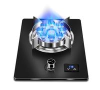 Gas Stove 1 Burner, 7.2KW 9 Cavity High Fire 180 Minutes Timer, Stainless Steel Pot Holder Glass Panel, LPG/Natural Gas Kit(LPG)