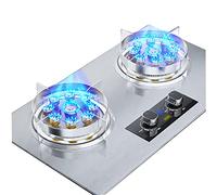 Gas Stove 2 Burners 4.5KW-9 Cavities Large Firepower Bilateral Timing Function Energy Saving Flameout Protection Portable Gas Stove with Hose (Size : LPG)