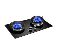 Gas Stove 2 Burners, 4.8/5.2KW 9 Cavity High Fire, Black Tempered Glass Cast Iron Pot Holder, Freestanding Stove Camping Outdoor(NG)