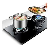 Gas Stove 2 Burners, 4.8KW Energy Concentrated Fire, Black Tempered Glass Cast Iron Pot Holder, With Flameout Protection, Suitable For Home Kitchen(LPG)