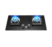Gas Stove 2 Burners, 5.2KW 9 Cavity High Fire Timer, Black Tempered Glass Cast Iron Pot Holder Freestanding Stove Camping Outdoor(LPG)