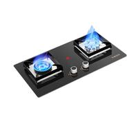 Gas Stove 2 Burners,Black Tempered Glass Cast Copper Cooktop,LPG/NG Conversion Stove,with Flameout Protection and Safety Child Lock,for Home and RV(NG)