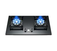 Gas Stove 75CM 2-burner Gas Stove, 5.2kW Timer (Two-sided Independent), Black Glass Freestanding Stove Camping Outdoor(NG)