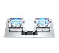 Gas Stove 75CM Stainless Steel 2 Heads, 180 Minutes Timer (Two-Sided Independent), Accidental Flameout Protection Device, Thickened Square Stainless Steel Stove(NG)