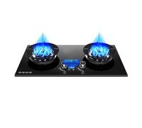 Gas Stove 75CM2 Burner Gas Stove, 180 Minutes Timer (Two-Sided Independent), 5.2KW 9 Cavity Timer Large Fire Accidental Flameout Protection(NG)