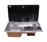 Gas Stove And Sink Combination, 61 * 13 * 5.5inch Rv Cooktop Stove With Tempered Glass Cover, General Compatibility For Car, Camping, Houseboat, Rv, Motorhome, Camper - Small Stainless Steel