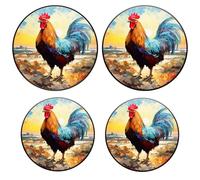 Gas Stove Burner Cover Set Of 4，Colorful Rooster Oil Painting Art On The Farm Metal Stove Burner Covers，Electric Stove Burner Covers,Protecting Gas Stoves,Kitchen Decor，8 Inches And 10Inches