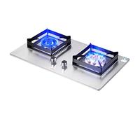 Gas Stove Cooktop Double Burners, Tempered Glass Built-in Gas Hob for Kitchen, RV, Camping; LPG/NG Dual Fuel, Easy to Clean, 5/5.2KW
