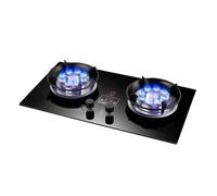 Gas Stove Double Burner, 5.2KW 9 Cavity Timed High Fire, Black Tempered Glass Cast Iron Pot Holder, For Home Kitchen With Flameout Protection(LPG)