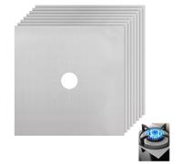 Gas Stove Hob Burner Protectors, 27 x 27 cm Non-Stick Stovetop Burner Liner Cover, Reusable Washable Removable Free Cutting High Temperature Resistant Gas Range Mats for Kitchen, 8 Sheets (Silver)