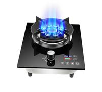 Gas Stove Single Burner,7.0KW Nine-cavity High-fire Timer,Gas/LP Gas Conversion Stove,Tempered Glass Cast Iron Pot Rack,with Flameout Protection,for Home Kitchen(LPG)