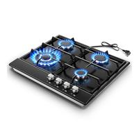 Gas Stove Top 24 inch Eascookchef,24 inch Gas Cooktop 4 Burner,Gas Stove Top NG/LPG Convertible,Black Tempered Glass Dual Burners Gas Countertop with Thermocouple Protection,Bulit-in Gas Hob