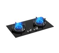 Gas Stove with 2 Burners,5.0KW Camping Gas Cooker,kitchen Counter Top Stove,Tempered Glass Cast Iron Pot Rack,with Flameout Protection,for Home Kitchen(LPG)