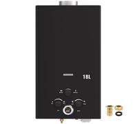 Gas Water Heater, 18L Instant Tankless with LED Display, Battery-Powered Shower Heater with Overheat & Anti-Freeze Protection, for Home, Camping & Caravan (Black)