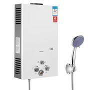 Gas Water Heater Instant Electric Tankless with Shower Head, Smart Portable Self-Modulating on Demand Use Under Sink Kitchen Household Shower w/Shower Kit, Outdoor Hot Water for House Shower,16L
