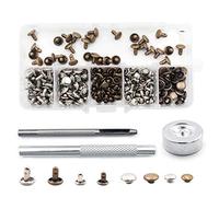 Gasea 120 Sets Leather Rivets Double Cap Button Rivet Tubular Metal Studs with 3 Fixing Tool Kit and Storage Box for Leather Craft Repairing Decoration, 2 Sizes (Silver and Bronze)