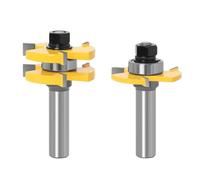 Gasea 2Pcs 1/2-Inch Shank Matched Tongue and Groove Router Bit Set, 3 Teeth Adjustable T Shape Woodworking Milling Cutter