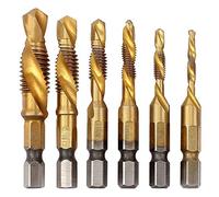 Gasea 6PCS HSS Countersink Tap Drill Bit Set, Hex Shank Titanium Coated Combination Screw Thread Metric Tap Drill Bits M3-M10 for Wood, Plastic, Aluminum, Copper, Soft Metals