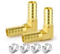 GASHER 2 Pieces Brass Hose Barb Reducer, 8mm Inch to 8mm Inch Hose ID 90 Degree L Right Angle Elbow with 4 Hose Clamps, Brass Barb Reducer SPLICER Fitting Fuel/AIR/Water/Oil/Gas/WOG
