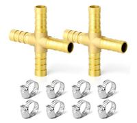 GASHER 2PCS 8mm Brass Hose Barb 4-Way Fitting with 8 Clamps